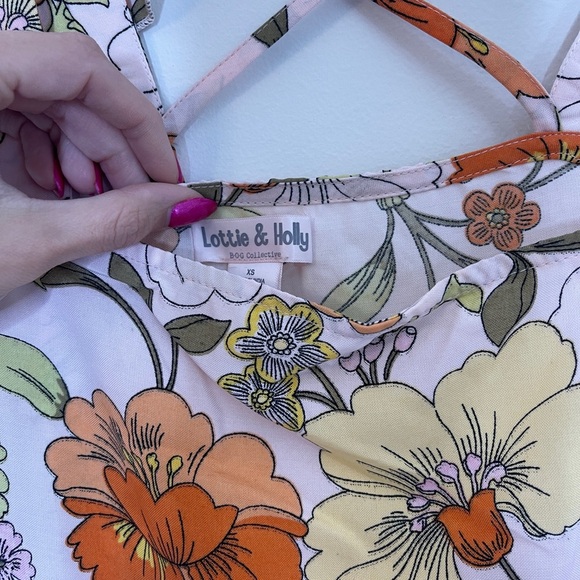 Pink and Orange Ruffled A-line Sundress with Puff Cap Sleeves - Picture 3 of 5